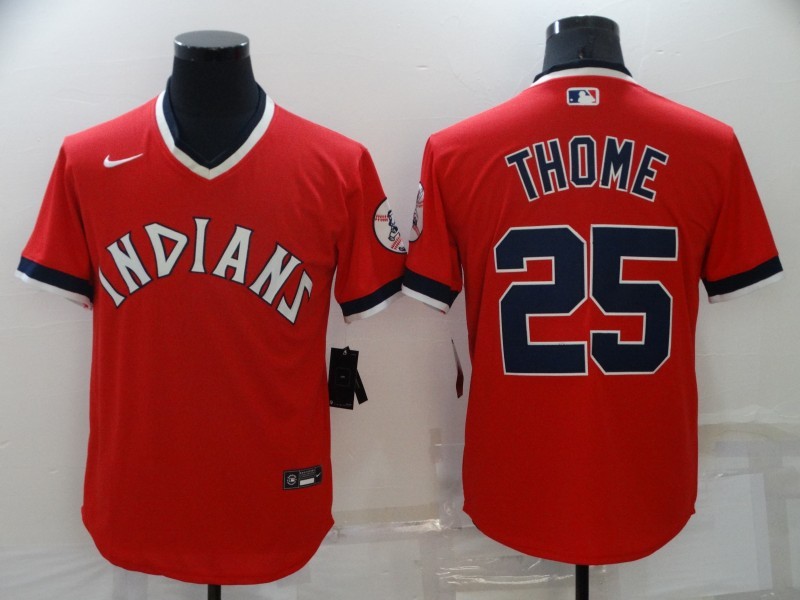 Cheap Men 2021 Cleveland Indians 25 Thome red MLB Throwback Jerseys